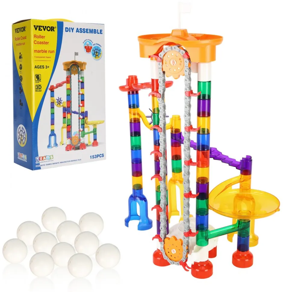 VEVOR Marble Run Set, 153 PCS with Motorized Elevator, with 30 Plastic Marbles, Marble Maze Building Block Brain Game, Educational Learning Race Track STEM Toys, for Kids, Boys, Girls Ages 3 + Years