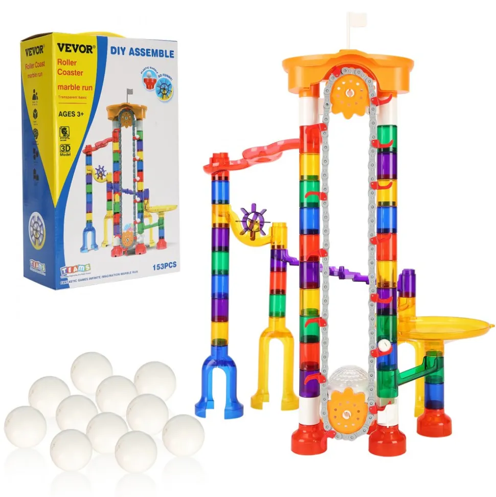 VEVOR Marble Run Set, 153 PCS with Motorized Elevator, with 30 Plastic Marbles, Marble Maze Building Block Brain Game, Educational Learning Race Track STEM Toys, for Kids, Boys, Girls Ages 3 + Years