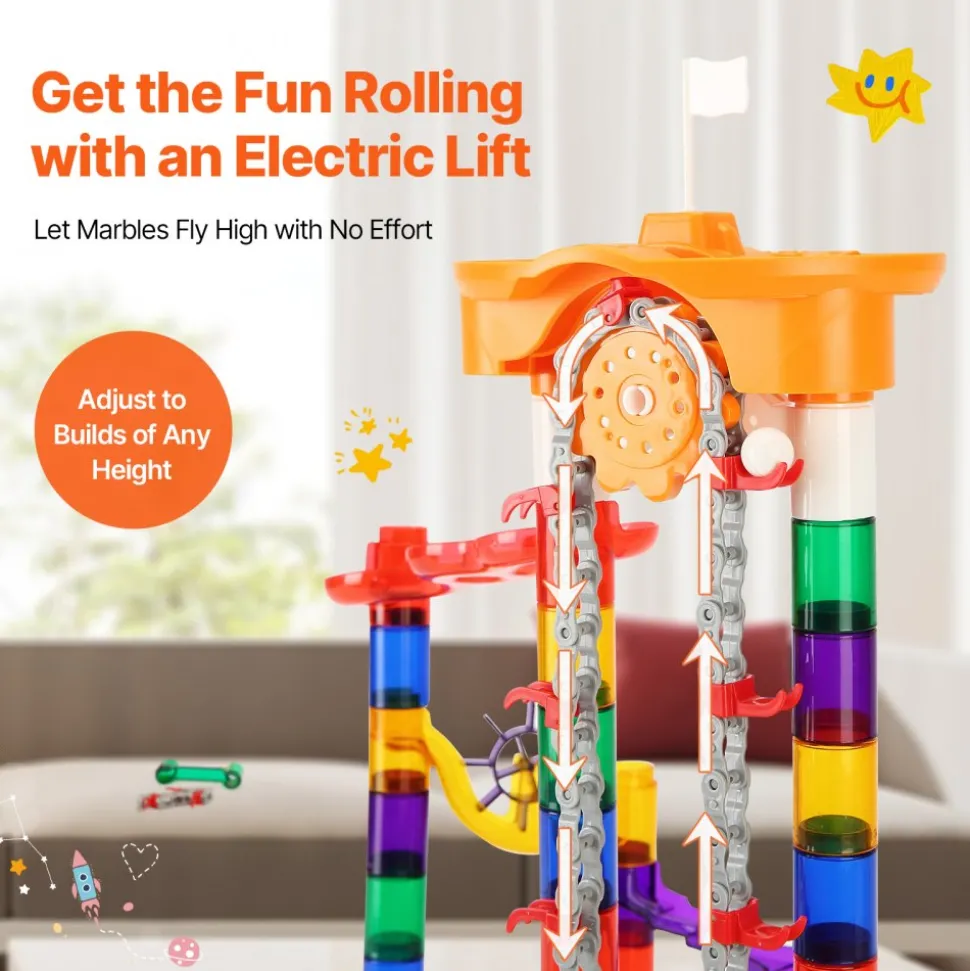 VEVOR Marble Run Set, 153 PCS with Motorized Elevator, with 30 Plastic Marbles, Marble Maze Building Block Brain Game, Educational Learning Race Track STEM Toys, for Kids, Boys, Girls Ages 3 + Years