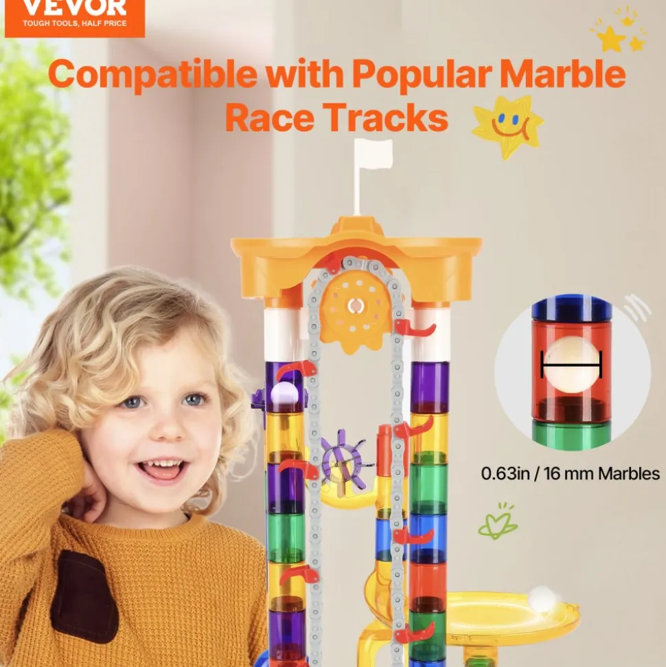 VEVOR Marble Run Set, 153 PCS with Motorized Elevator, with 30 Plastic Marbles, Marble Maze Building Block Brain Game, Educational Learning Race Track STEM Toys, for Kids, Boys, Girls Ages 3 + Years
