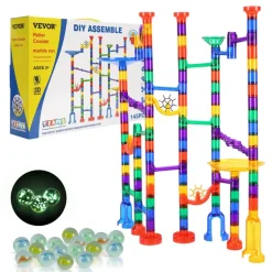 VEVOR Marble Run Set, 145 Piece Marble Maze Building Block Brain Game, with 5 Glow in the Dark Marbles + 40 Glass Marbles, Educational Learning Race Track STEM Toys, for Kids, Boys, Girls Ages 3 +