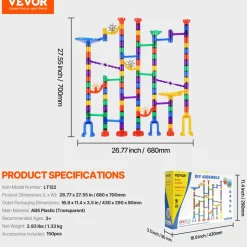 VEVOR Marble Run Set, 150 Piece Marble Maze Building Block Brain Game, with 10 Glow in the Dark Marbles + 40 Glass Marbles, Educational Learning Race Track STEM Toys, for Kids, Boys, Girls Ages 3 +