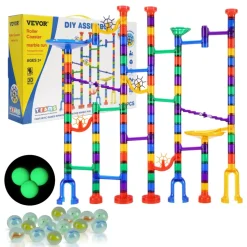 VEVOR Marble Run Set, 150 Piece Marble Maze Building Block Brain Game, with 10 Glow in the Dark Marbles + 40 Glass Marbles, Educational Learning Race Track STEM Toys, for Kids, Boys, Girls Ages 3 +