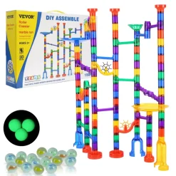 VEVOR Marble Run Set, 150 Piece Marble Maze Building Block Brain Game, with 10 Glow in the Dark Marbles + 40 Glass Marbles, Educational Learning Race Track STEM Toys, for Kids, Boys, Girls Ages 3 +