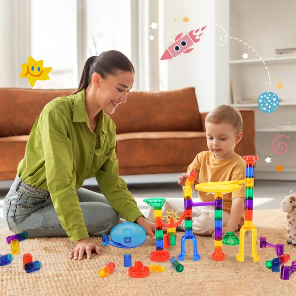 VEVOR Marble Run Set, 150 Piece Marble Maze Building Block Brain Game, with 10 Glow in the Dark Marbles + 40 Glass Marbles, Educational Learning Race Track STEM Toys, for Kids, Boys, Girls Ages 3 +