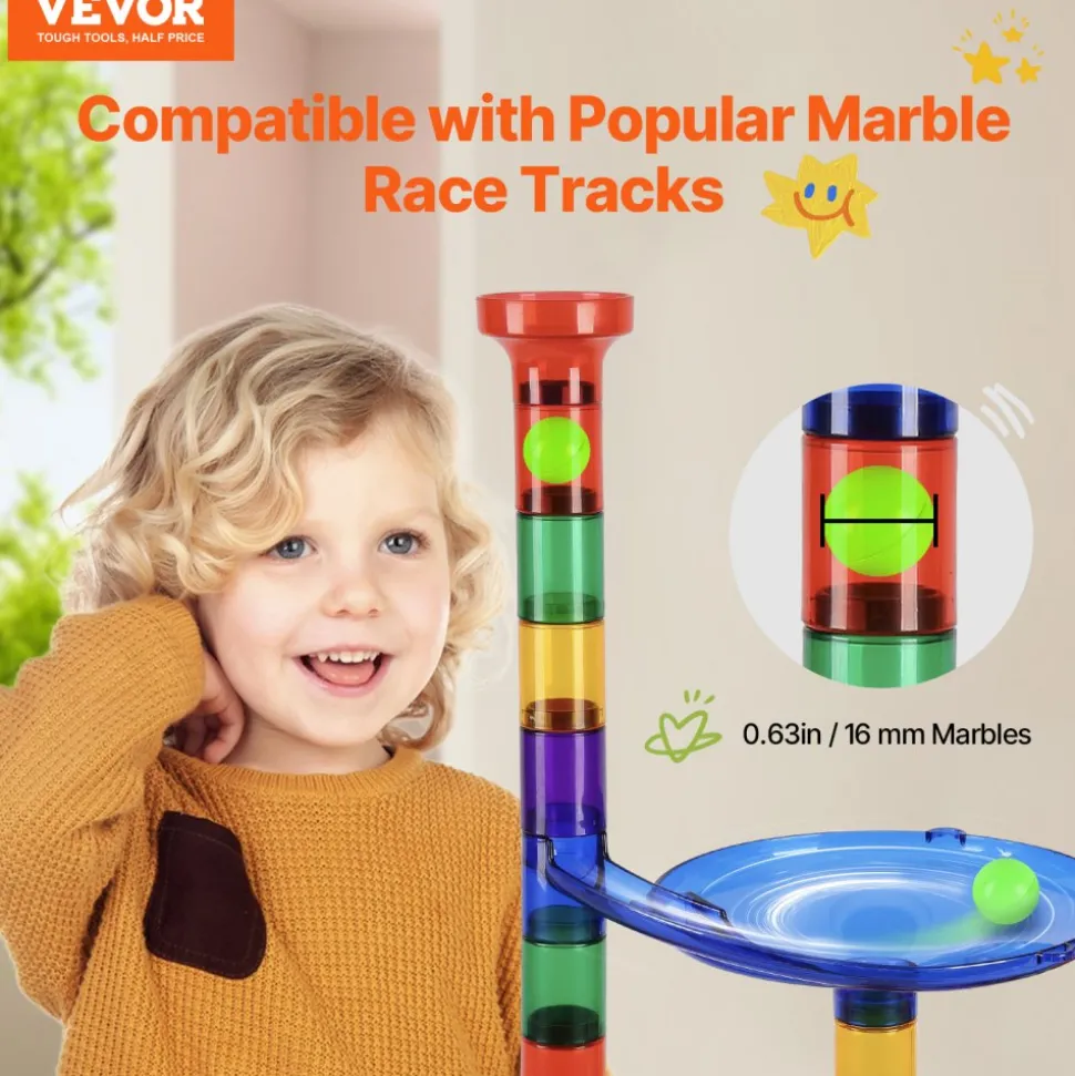 VEVOR Marble Run Set, 110 Piece Marble Maze Building Block Brain Game, with 10 Glow in the Dark Marbles + 20 Glass Marbles, Educational Learning Race Track STEM Toys, for Kids, Boys, Girls Ages 3 +