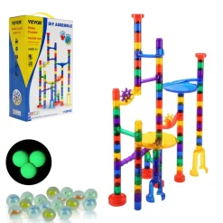 VEVOR Marble Run Set, 110 Piece Marble Maze Building Block Brain Game, with 10 Glow in the Dark Marbles + 20 Glass Marbles, Educational Learning Race Track STEM Toys, for Kids, Boys, Girls Ages 3 +