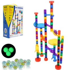 VEVOR Marble Run Set, 110 Piece Marble Maze Building Block Brain Game, with 10 Glow in the Dark Marbles + 20 Glass Marbles, Educational Learning Race Track STEM Toys, for Kids, Boys, Girls Ages 3 +