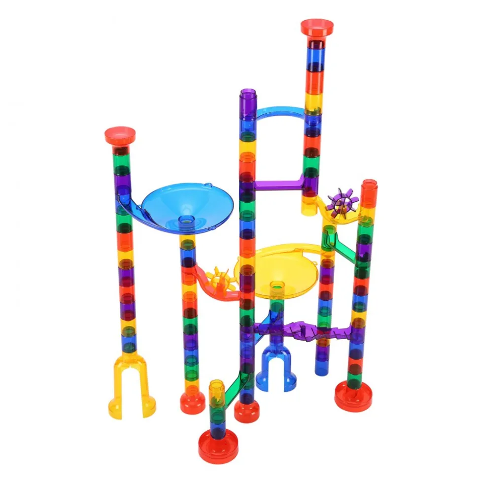 VEVOR Marble Run Set, 110 Piece Marble Maze Building Block Brain Game, with 10 Glow in the Dark Marbles + 20 Glass Marbles, Educational Learning Race Track STEM Toys, for Kids, Boys, Girls Ages 3 +