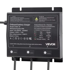 VEVOR Marine Battery Charger, 2-Bank, 10A 12V Onboard Boat Charger, IP68 Waterproof Smart On-Board Battery Charger, for Lithium-Ion (LiFePO4), NCM, Lead-Acid Batteries, Large Boat, Yacht, RV, Trailer