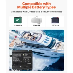 VEVOR Marine Battery Charger, 2-Bank, 10A 12V Onboard Boat Charger, IP68 Waterproof Smart On-Board Battery Charger, for Lithium-Ion (LiFePO4), NCM, Lead-Acid Batteries, Large Boat, Yacht, RV, Trailer