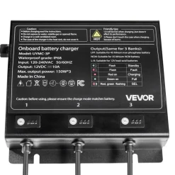 VEVOR Marine Battery Charger, 2-Bank, 10A 12V Onboard Boat Charger, IP68 Waterproof Smart On-Board Battery Charger, for Lithium-Ion (LiFePO4), NCM, Lead-Acid Batteries, Large Boat, Yacht, RV, Trailer