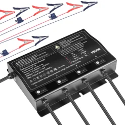 VEVOR Marine Battery Charger, 4-Bank, 10A 12V Onboard Boat Charger, IP68 Waterproof Smart On-Board Battery Charger, for Lithium-Ion (LiFePO4), NCM, Lead-Acid Batteries, Large Boat, Yacht, RV, Trailer
