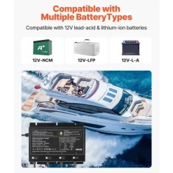 VEVOR Marine Battery Charger, 4-Bank, 10A 12V Onboard Boat Charger, IP68 Waterproof Smart On-Board Battery Charger, for Lithium-Ion (LiFePO4), NCM, Lead-Acid Batteries, Large Boat, Yacht, RV, Trailer