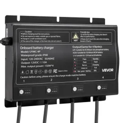VEVOR Marine Battery Charger, 4-Bank, 10A 12V Onboard Boat Charger, IP68 Waterproof Smart On-Board Battery Charger, for Lithium-Ion (LiFePO4), NCM, Lead-Acid Batteries, Large Boat, Yacht, RV, Trailer