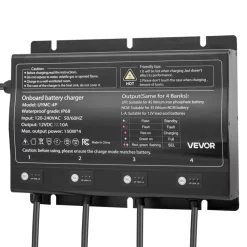 VEVOR Marine Battery Charger, 4-Bank, 10A 12V Onboard Boat Charger, IP68 Waterproof Smart On-Board Battery Charger, for Lithium-Ion (LiFePO4), NCM, Lead-Acid Batteries, Large Boat, Yacht, RV, Trailer