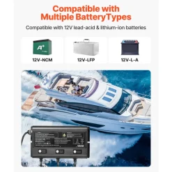 VEVOR Marine Battery Charger, 3-Bank, 5A 12V Onboard Boat Charger, IP68 Waterproof Smart On-Board Battery Charger, for Lithium-Ion (LiFePO4), NCM, Lead-Acid Batteries, Large Boat, Yacht, RV, Trailer