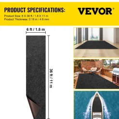 VEVOR Marine Carpet, 6 x 30 ft Boat Carpeting, Charcoal Black Marine Grade Boat Carpet, Indoor/Outdoor Marine Carpeting with Water-proof TPR Backing, Water-proof Carpet Roll for Home, Patio, Porch, De