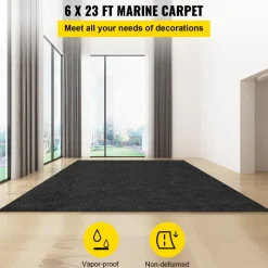 VEVOR Marine Carpet, 6 x 23 ft Boat Carpeting, Charcoal Black Marine Grade Boat Carpet, Indoor/Outdoor Marine Carpeting with Water-proof TPR Backing, Water-proof Carpet Roll for Home, Patio, Porch, De