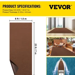 VEVOR Marine Carpet, 6 x 23 ft Boat Carpeting, Deep Brown Marine Grade Boat Carpet, Indoor/Outdoor Marine Carpeting with Water-Proof TPR Backing, Water-Proof Carpet Roll for Home, Patio, Porch, Deck