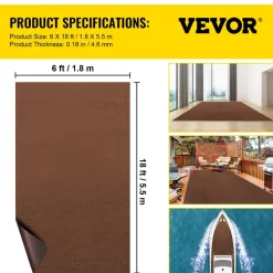 VEVOR Marine Carpet, 6 x 18 ft Boat Carpeting, Deep Brown Marine Grade Boat Carpet, Indoor/Outdoor Marine Carpeting with Water-Proof TPR Backing, Water-Proof Carpet Roll for Home, Patio, Porch, Deck