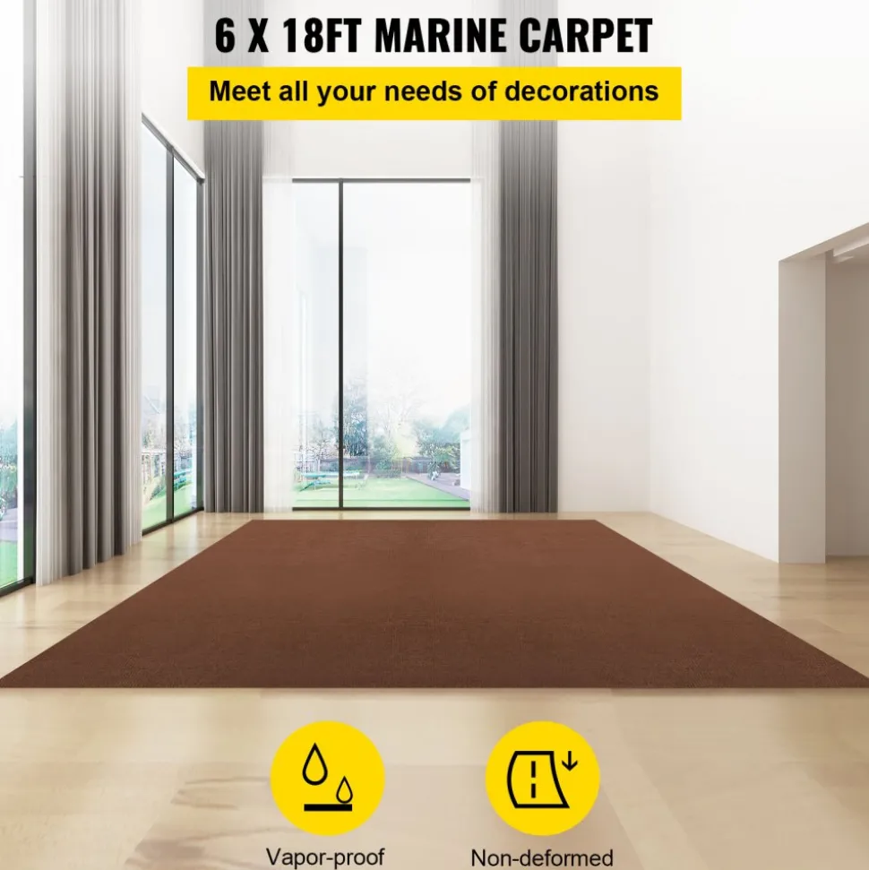 VEVOR Marine Carpet, 6 x 18 ft Boat Carpeting, Deep Brown Marine Grade Boat Carpet, Indoor/Outdoor Marine Carpeting with Water-Proof TPR Backing, Water-Proof Carpet Roll for Home, Patio, Porch, Deck