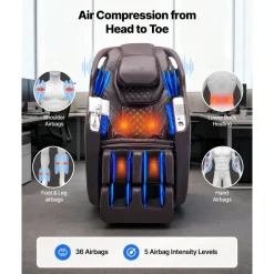 VEVOR Massage Chair,  4D Full Body Zero Gravity Recliner with SL Track, Yoga Stretch, AI Voice Control, Heat, Foot Roller, Retractable Pedal, 36 Airbags, LCD, Armrest Controls, Rolling Base