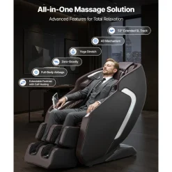 VEVOR Massage Chair,  4D Full Body Zero Gravity Recliner with SL Track, Yoga Stretch, AI Voice Control, Heat, Foot Roller, Retractable Pedal, 36 Airbags, LCD, Armrest Controls, Rolling Base