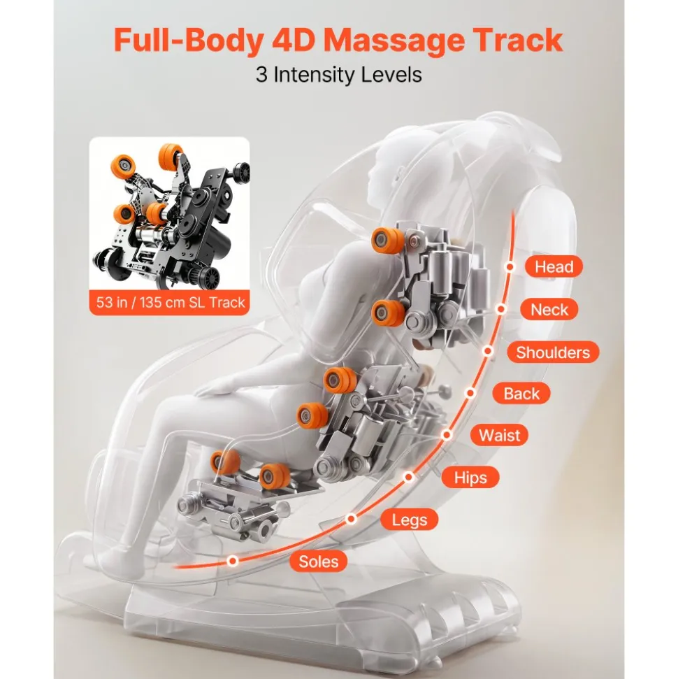 VEVOR Massage Chair, 4D Zero-Gravity Full Body Massage Chair with Extendable Footrest, Automatic Modes, Airbags, Waist & Leg Heating, Bluetooth Speaker, Touchscreen Control, for Home and Office Use