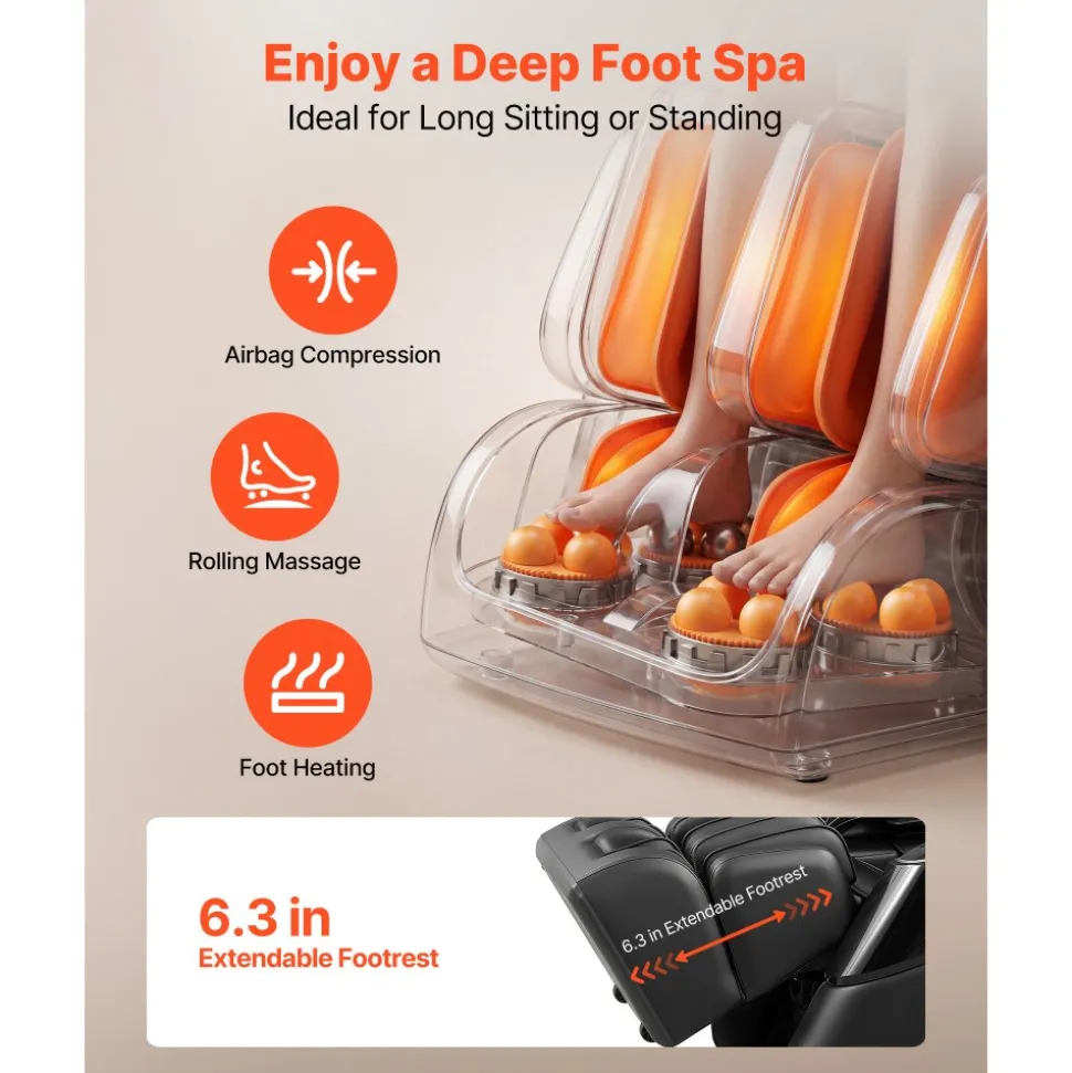 VEVOR Massage Chair, 4D Zero-Gravity Full Body Massage Chair with Extendable Footrest, Automatic Modes, Airbags, Waist & Leg Heating, Bluetooth Speaker, Touchscreen Control, for Home and Office Use