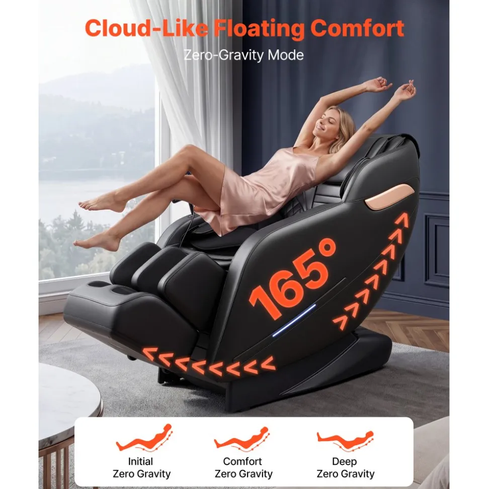 VEVOR Massage Chair, 3D Zero-Gravity Full Body Massage Chair with Extendable Footrest, Automatic Modes, Airbags, Waist & Leg Heating, Bluetooth Speaker, Touchscreen Control, for Home and Office Use