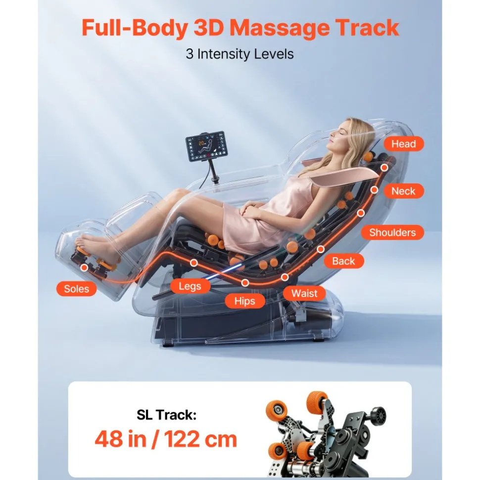 VEVOR Massage Chair, 3D Zero-Gravity Full Body Massage Chair with Extendable Footrest, Automatic Modes, Airbags, Waist & Leg Heating, Bluetooth Speaker, Touchscreen Control, for Home and Office Use