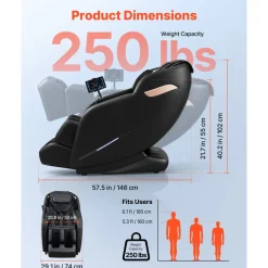 VEVOR Massage Chair, 3D Zero-Gravity Full Body Massage Chair with Extendable Footrest, Automatic Modes, Airbags, Waist & Leg Heating, Bluetooth Speaker, Touchscreen Control, for Home and Office Use
