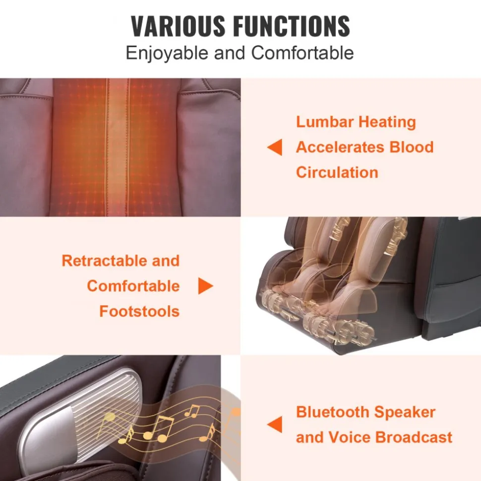 VEVOR Massage Chair - Full Body Zero Gravity Recliner with Multi Auto Modes, 3D Shiatsu, Heating, Bluetooth Speaker, Airbag, Foot Roller, and Touch Screen