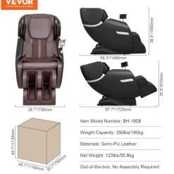 VEVOR Massage Chair - Full Body Zero Gravity Recliner with Multi Auto Modes, 3D Shiatsu, Heating, Bluetooth Speaker, Airbag, Foot Roller, and Touch Screen