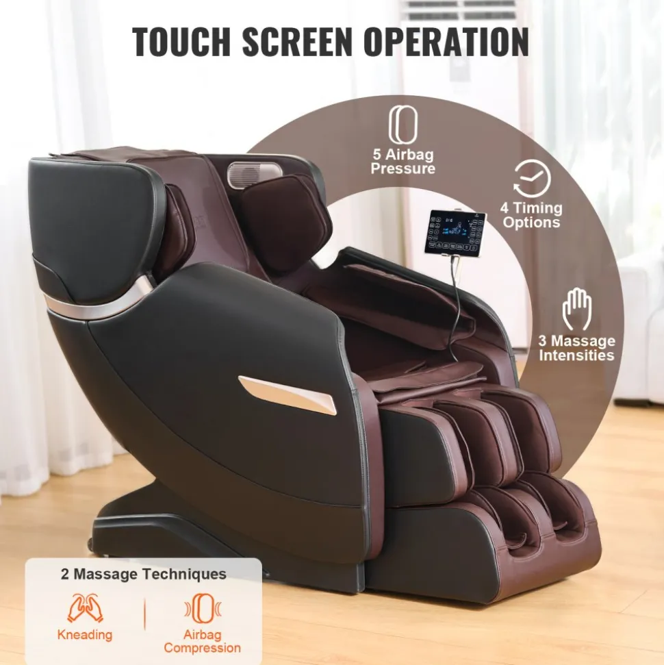 VEVOR Massage Chair - Full Body Zero Gravity Recliner with Multi Auto Modes, 3D Shiatsu, Heating, Bluetooth Speaker, Airbag, Foot Roller, and Touch Screen