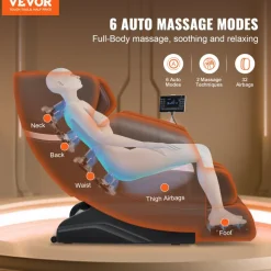 VEVOR Massage Chair - Full Body Zero Gravity Recliner with Multi Auto Modes, 3D Shiatsu, Heating, Bluetooth Speaker, Airbag, Foot Roller, and Touch Screen