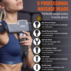 VEVOR Massage Gun Deep Tissue, Percussion Muscle Massager for Athletes - with 8 Speed Levels & 6 Massage Heads, 16V 2500mAh Batteries, Handheld Massage Gun for Pain Relief, Muscle Relaxation