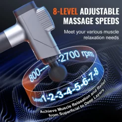 VEVOR Massage Gun Deep Tissue, Percussion Muscle Massager for Athletes - with 8 Speed Levels & 6 Massage Heads, 16V 2500mAh Batteries, Handheld Massage Gun for Pain Relief, Muscle Relaxation