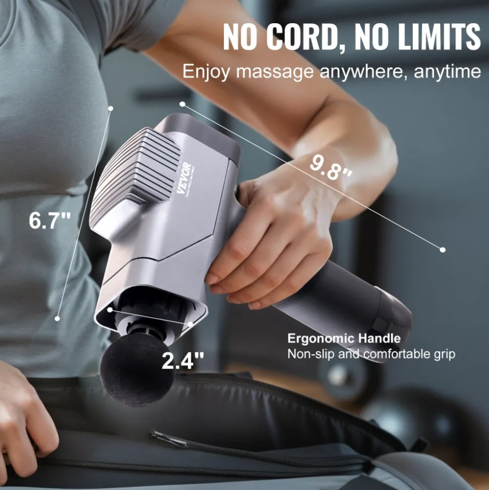 VEVOR Massage Gun Deep Tissue, Percussion Muscle Massager for Athletes - with 8 Speed Levels & 6 Massage Heads, 16V 2500mAh Batteries, Handheld Massage Gun for Pain Relief, Muscle Relaxation