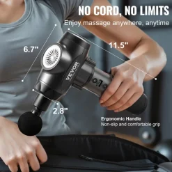 VEVOR Massage Gun Deep Tissue with 9 Speed Levels & 6 Massage Heads, 24V 2500mAh Batteries, Percussion Muscle Massager for Athletes, Handheld Electric Massage Gun for Pain Relief, Muscle Relaxation