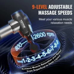 VEVOR Massage Gun Deep Tissue with 9 Speed Levels & 6 Massage Heads, 24V 2500mAh Batteries, Percussion Muscle Massager for Athletes, Handheld Electric Massage Gun for Pain Relief, Muscle Relaxation