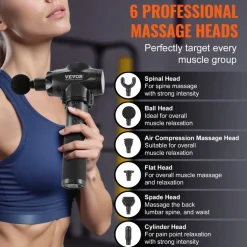 VEVOR Massage Gun Deep Tissue with 9 Speed Levels & 6 Massage Heads, 24V 2500mAh Batteries, Percussion Muscle Massager for Athletes, Handheld Electric Massage Gun for Pain Relief, Muscle Relaxation
