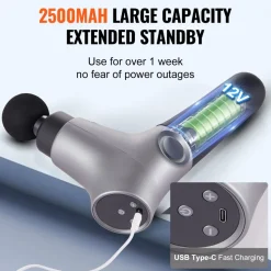 VEVOR Massage Gun Deep Tissue, Percussion Muscle Massage Gun for Athletes - with 6 Speed Levels & 4 Massage Heads, 12V 2500mAh Batteries, Handheld Mini Massage Gun for Pain Relief, Muscle Relaxation