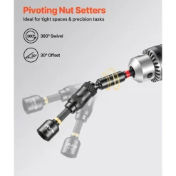 VEVOR Master Magnetic Impact Nut Driver Set 55PCS, Metric & SAE Sizes, with Socket Adapters, Bit Holder, Wing Nut Driver, Pivoting Nutsetter, Quick Release Extension, Power Bits, Storage Box