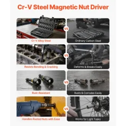VEVOR Master Magnetic Impact Nut Driver Set 55PCS, Metric & SAE Sizes, with Socket Adapters, Bit Holder, Wing Nut Driver, Pivoting Nutsetter, Quick Release Extension, Power Bits, Storage Box