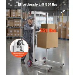 VEVOR Material Lift Winch Stacker, 551 lbs Capacity Pallet Truck Dolly, 70 in Max Lifting Height Manual Winch Stacker, Multifunctional Manual Pallet Truck Stacker with Wheels and Adjustable Fork