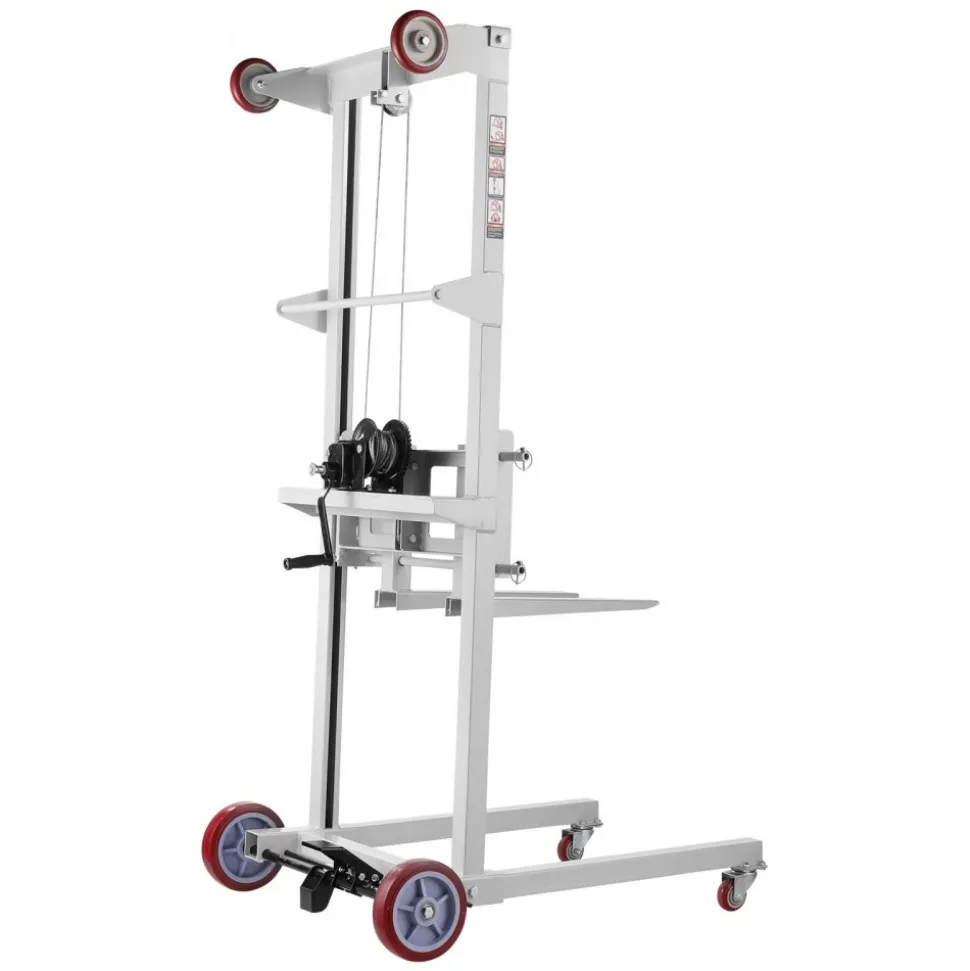 VEVOR Material Lift Winch Stacker, 551 lbs Capacity Pallet Truck Dolly, 70 in Max Lifting Height Manual Winch Stacker, Multifunctional Manual Pallet Truck Stacker with Wheels and Adjustable Fork