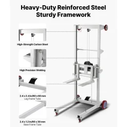 VEVOR Material Lift Winch Stacker, 551 lbs Capacity Pallet Truck Dolly, 70 in Max Lifting Height Manual Winch Stacker, Multifunctional Manual Pallet Truck Stacker with Wheels and Adjustable Fork