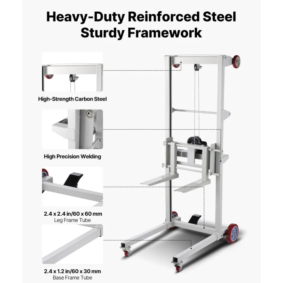 VEVOR Material Lift Winch Stacker, 551 lbs Capacity Pallet Truck Dolly, 70 in Max Lifting Height Manual Winch Stacker, Multifunctional Manual Pallet Truck Stacker with Wheels and Adjustable Fork